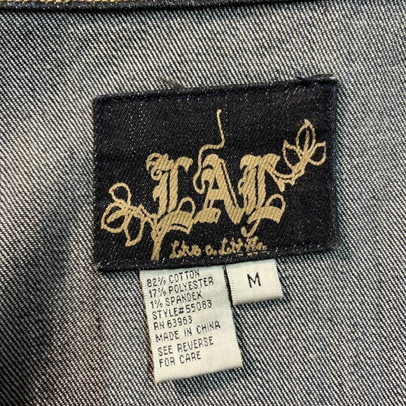 LAL (Live a Little) Dark Wash Stretch Denim Jacket, pearl buttons, M - Picture 4 of 5